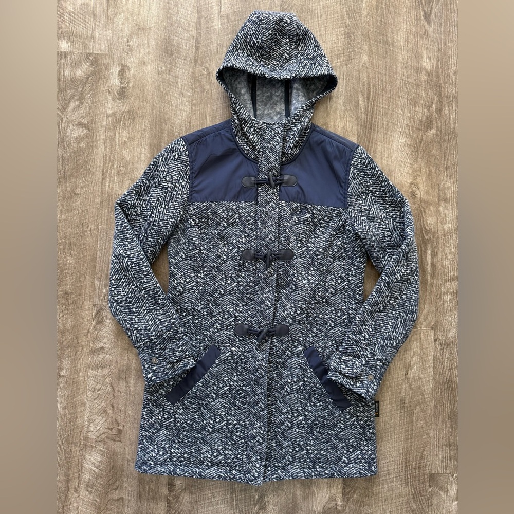 Jack Wolfskin NANUK300 Women's Blue Duffle Coat Size Medium Herringbone Fleece
